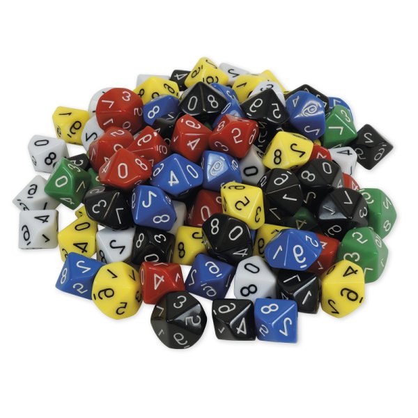Set of ten-sided Dice 0-9 (Ones), 100 pcs. in box