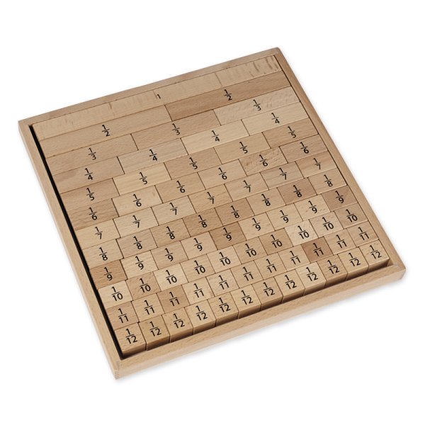 Fraction calculation blocks, linear, made of wood, 78 pcs. In the frame