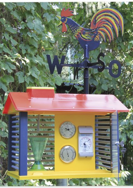 Weather Station made of plastic with instruments + weather vane