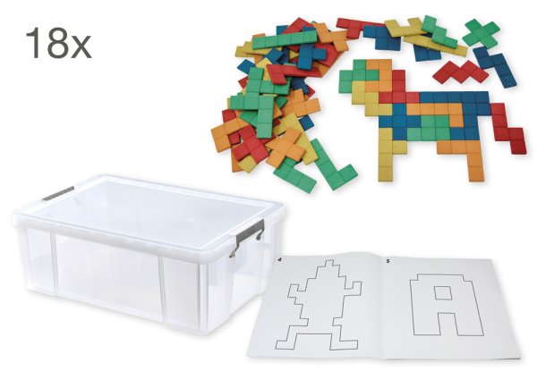 Set of pentominos made of RE-Wood, with templates, 938 pcs. In box