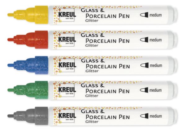 KREUL Porzellan-Stifte Glitter, Strichstärke 1-3 mm, 5 Stück