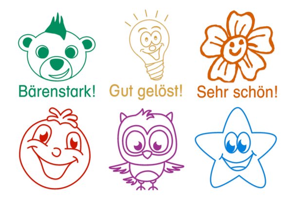 Set of Wooden Teacher Stamps, 6 pcs. "Recognition", different colours
