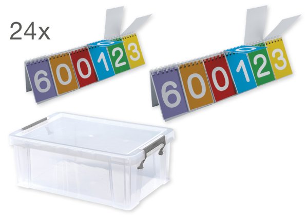 Class set of cardboard flipcharts, decimal numbers 0-9, 24 pcs., in box