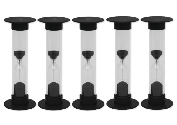 Hourglass Set 5 pcs., 10 cm tall, 2.5 cm ø "Handwashing Time 30 Secs"