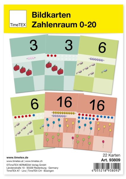 TimeTEX "Numbers up to 20" Picture Cards XL A4, 22 pcs.