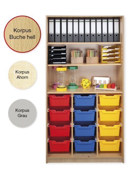 Material Tall Cabinet Shelves L, extra deep, 3 shelves, 12 drawers XL