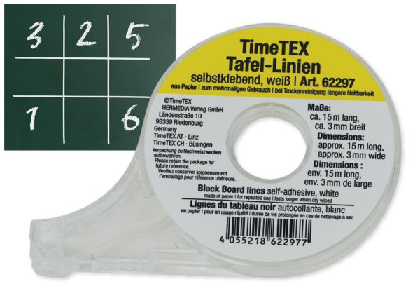 Self-Adhesive Blackboard Lines, white, in dispenser, 15 m / 3 mm