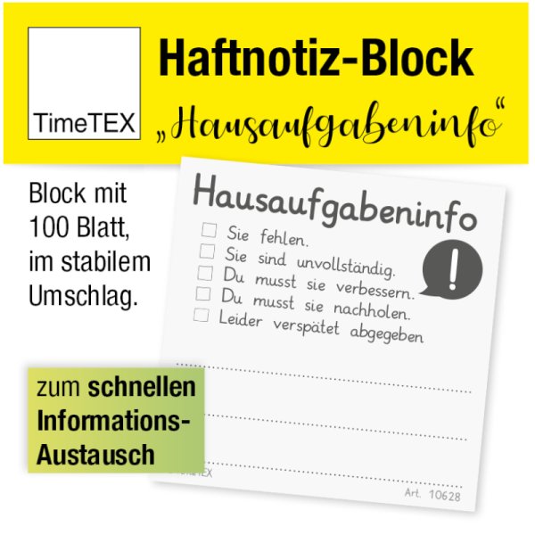 Sticky Note Pad "Homework Info", 65x65 mm, 100 sheets