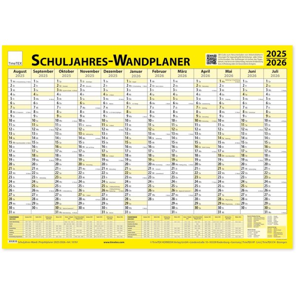 TimeTEX School Year Wall/Project Planner 2025/2026