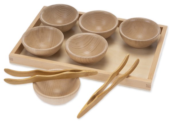 Sorting tray "Wooden bowls and tweezers", 9 pcs