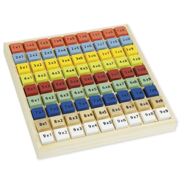 Calculation Board "Small Multiplication Tables", wooden, coloured, with 81 cubes