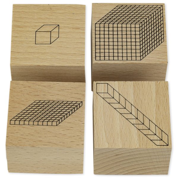 Stamp "Dienes Decimal System" wooden, 4 pcs.