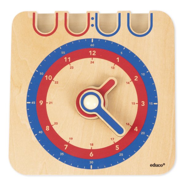 Student learning clock 1-24 analogue/digital, manual, made of wood