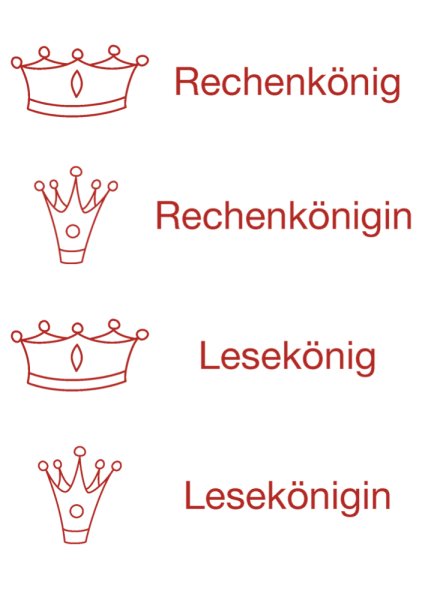 "Perpetuum" Silkscreen Stamp 4 in 1 "Rechen-/Lese-König/in" ("Calculation/Reading King/Queen")