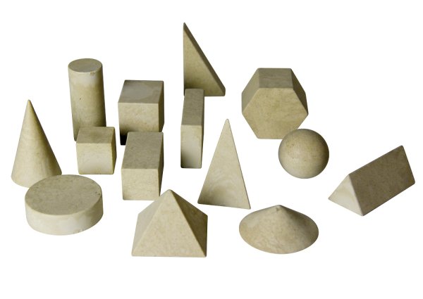 Set of Solid Geometry Shapes, natural colours, 14 pcs. in box