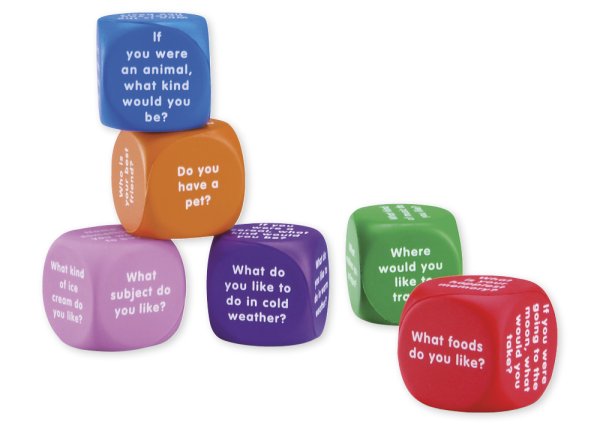 Set of Silent Dice 6 pcs. English "Questions", 4 cm