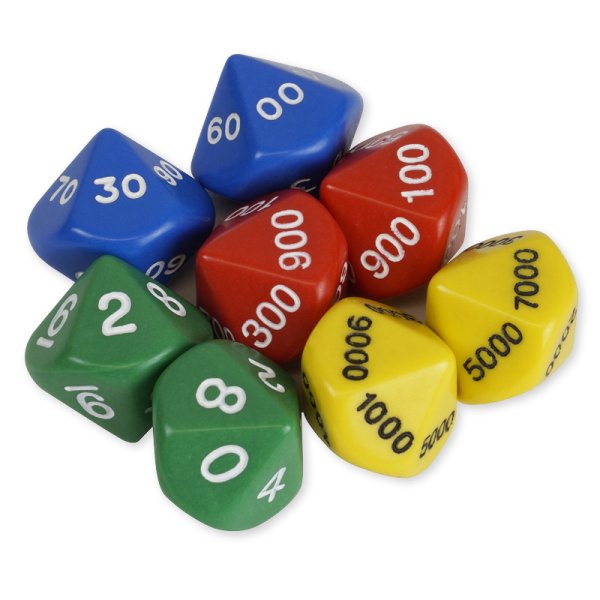 Set of ten-sided Dice 8 pcs., approx. 20 mm