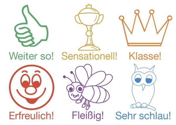 Set of Wooden Teacher Stamps, 6 pcs. "Motivation", various colours