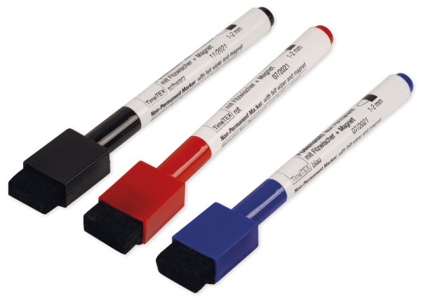 Non-Permanent Marker Set with felt wiper and magnet, 3 pcs.