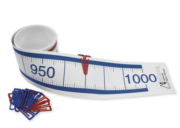Teacher's Number Line Counting Strip with hook and loop fastener points, 5 m, 1-1000