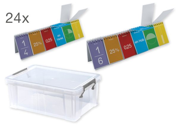 Class set of cardboard flipcharts, fractions - percent - decimal, 24 pcs., in box
