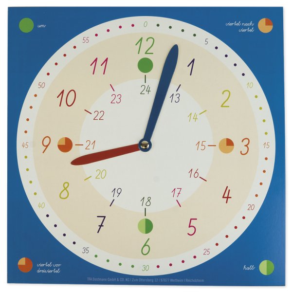Demonstration Learning Clock for Learning, 1-24 analogue, 30x30 cm, manual