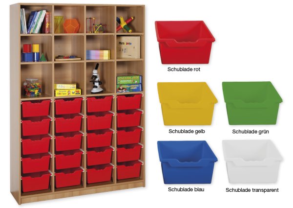 Material Tall Cabinet Shelves XL, standard depth, 12 shelves, 20 drawers XL