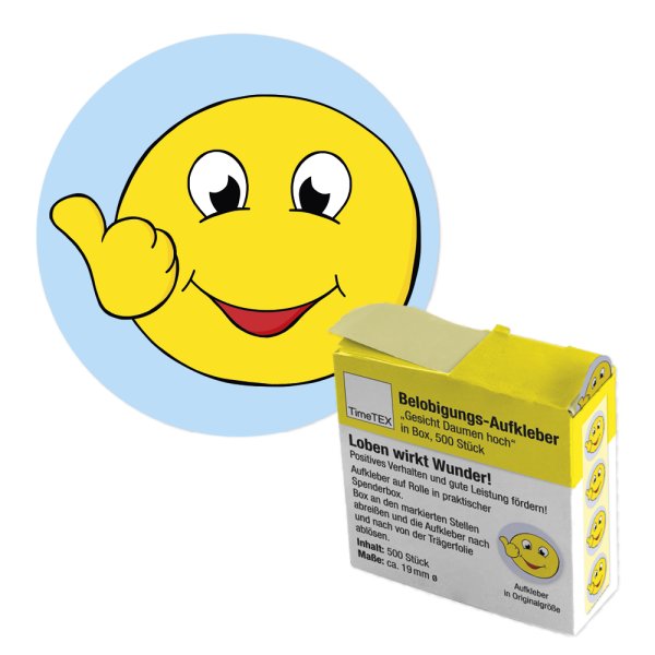 Commendation Stickers "Face and Thumbs Up" in a dispenser box, 500 pcs.