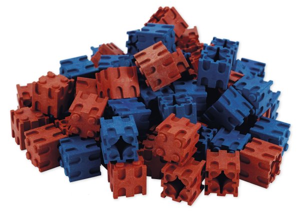 Set of Arithmetic Connecting Cubes made of RE-Wood, 100 pcs., 2x2 cm, red/blue