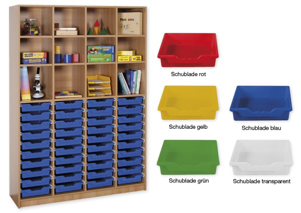Material Tall Cabinet Shelves XL, standard depth, 12 shelves, 40 drawers L