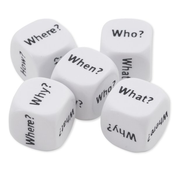 Dice Set English "Question Words" 5 pcs., 16 mm