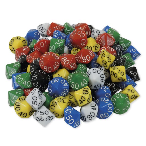 Set of ten-sided Dice 00-90 (Tens), 100 pcs. in box