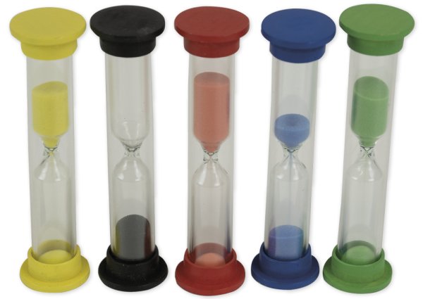 Hourglass Set with Wooden Caps 5 pcs., 10 cm high, 2.5 cm ø