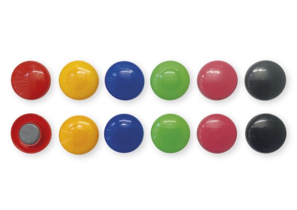 Adhesive Magnet Set 30 mm ø, assorted colours, 12 pcs.