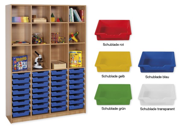 Material Tall Cabinet Shelves XL, standard depth, 12 shelves, 32 drawers L