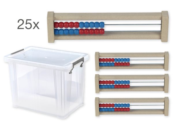 Class set of abacuses for the numbers 1-20, red/blue, straight sides, 25 pcs. In box
