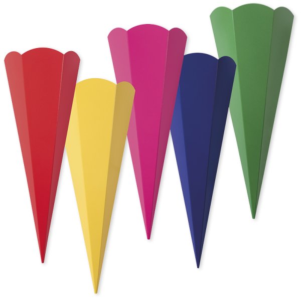 Schultüten zum Stecken, 68 cm hoch, 10 Stück in 5 Farben