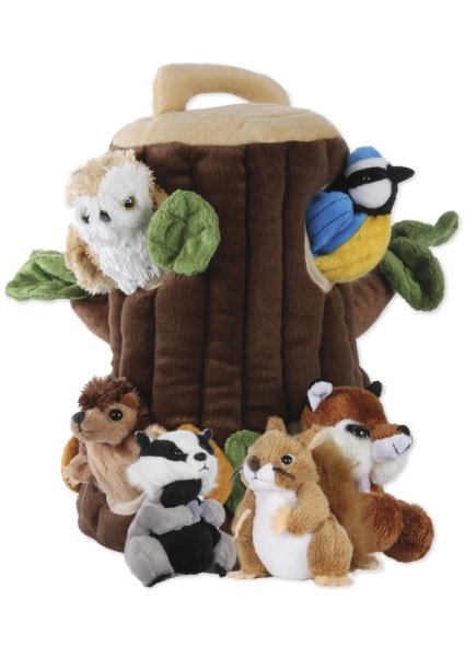 Tree Trunk House with Finger Puppet Set, 7 pieces