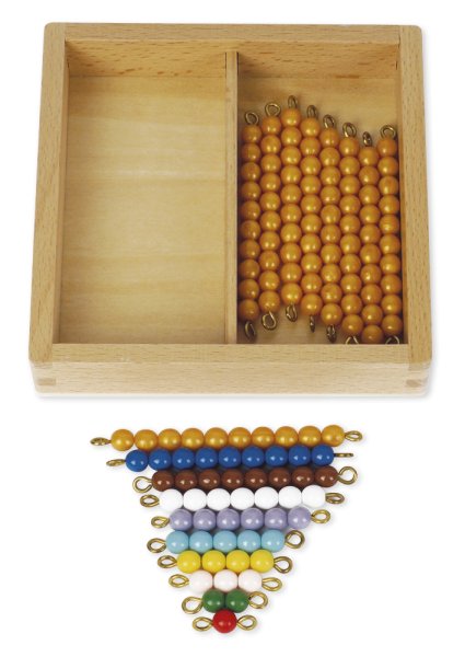 TimeTEX Box with Coloured Bead Stair and Tens Bars, individual Beads "Montessori Premium"