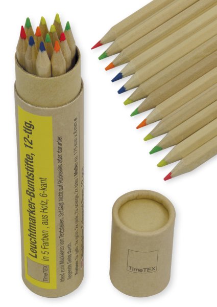 TimeTEX Wooden Highlighter Crayons, hexagonal, 12 pcs. in 5 colours