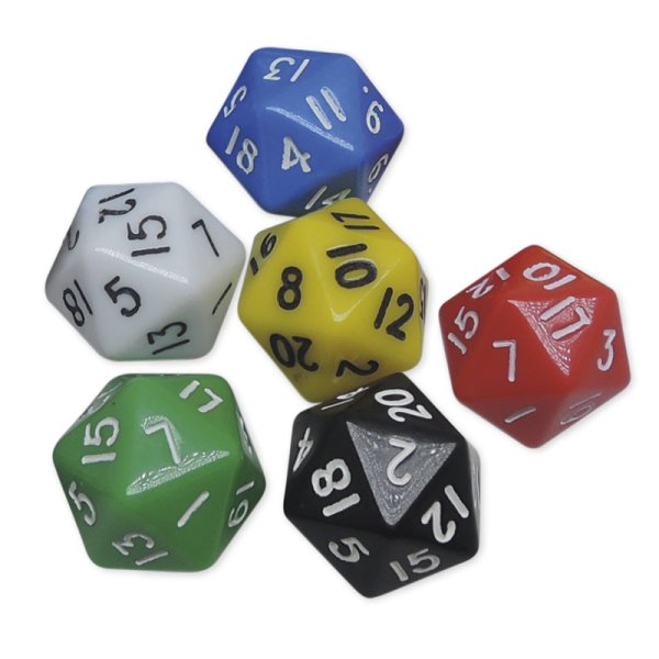 Set of twenty-sided Dice 1-20, 6 pcs., 24 mm