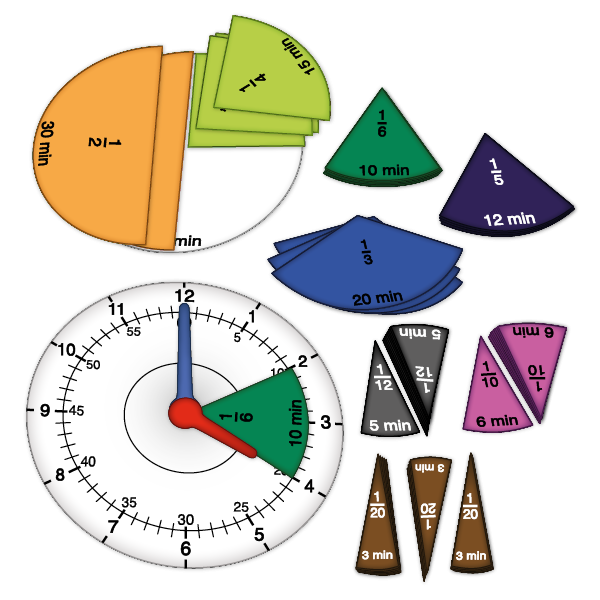 Time and Fractions Clock magnetic, 67 pcs.